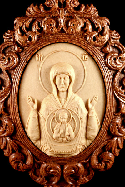OUR LADY OF THE SIGN PANAGIA #1 WOODEN CARVED