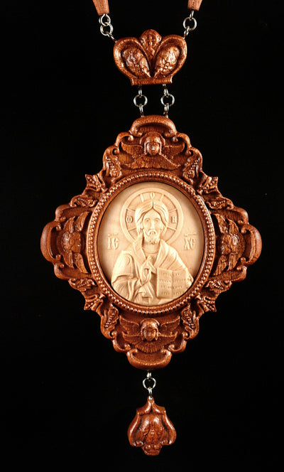 GOD ALMIGHTY PANAGIA #2 WOODEN CARVED ENGOLPION FOR BISHOPS