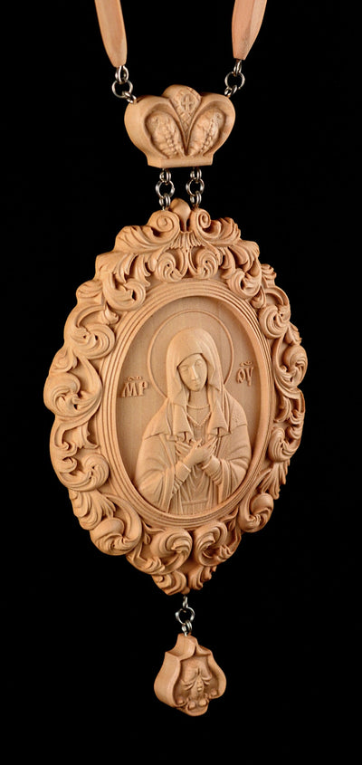 MOTHER OF GOD TENDERNESS PANAGIA #1 WOODEN CARVED ENGOLPION