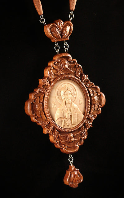 GOD ALMIGHTY PANAGIA #2 WOODEN CARVED ENGOLPION 