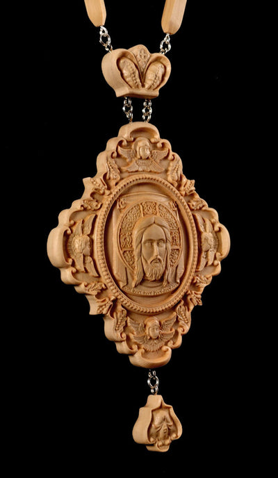 HOLY FACE PANAGIA #2 WOODEN CARVED ENGOLPION