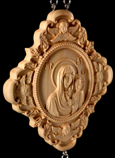 OUR LADY OF KAZAN PANAGIA #2 WOODEN CARVED