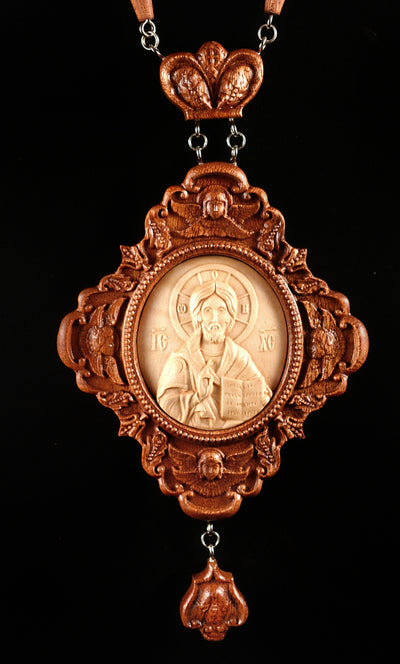 GOD ALMIGHTY PANAGIA #2 WOOD CARVED ENGOLPION FOR BISHOPS