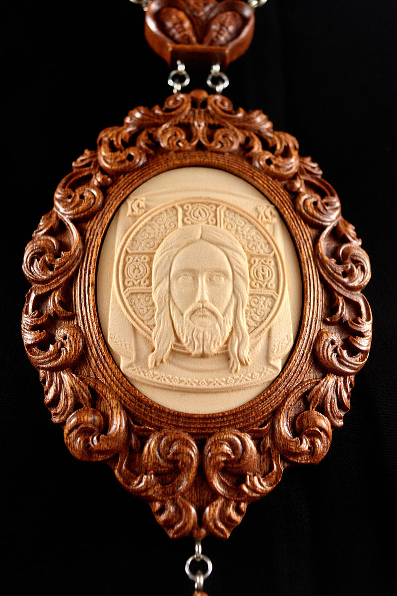 HOLY FACE WOODEN CARVED PANAGIA 