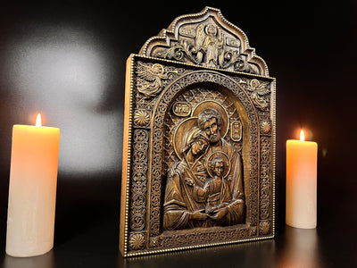 HOLY FAMILY NATIVITY WOODEN CARVED ICON