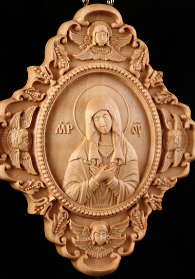 VIRGIN MARY TENDERNESS WOODEN PANAGIA ENGOLPION #2