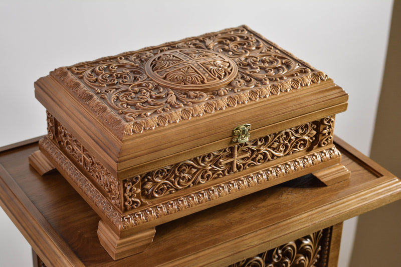 RELIQUARY BOX NATURAL WOOD CARVED RELIGIOUS GIFT RELIQUARY FOR CHURCH