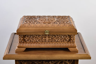 RELIQUARY BOX NATURAL WOOD CARVED RELIGIOUS GIFT RELIQUARY FOR CHURCH