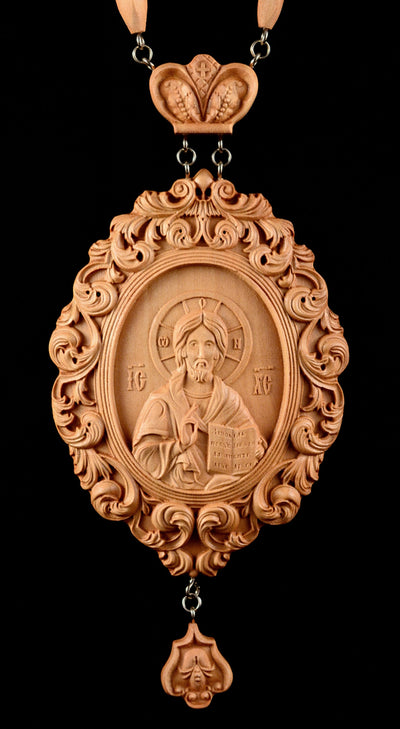 GOD ALMIGHTY PANAGIA #1 WOODEN CARVED ENGOLPION FOR BISHOPS