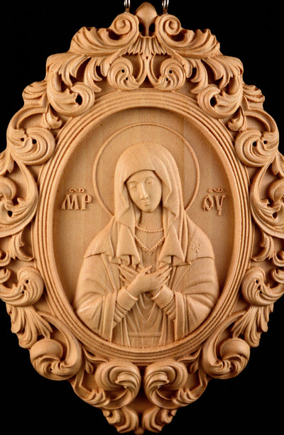 MOTHER OF GOD TENDERNESS PANAGIA #1 WOODEN ENGOLPION