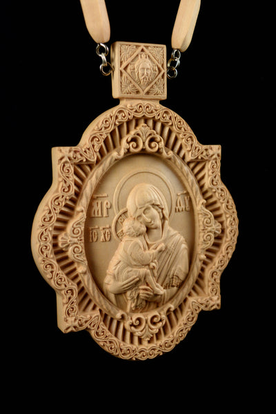 MOTHER OF GOD DONSKAYA PANAGIA #3 WOODEN CARVED ENGOLPION