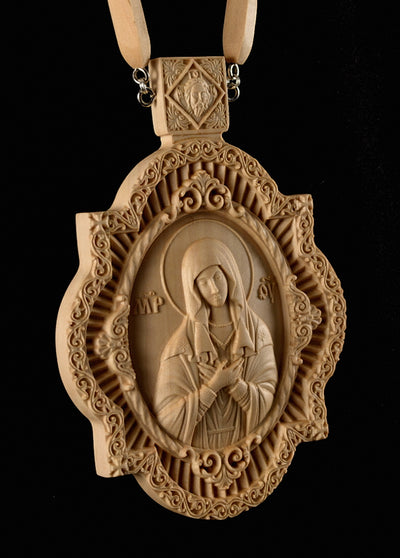 MOTHER OF GOD TENDERNESS PANAGIA #3 WOODEN ENGOLPION