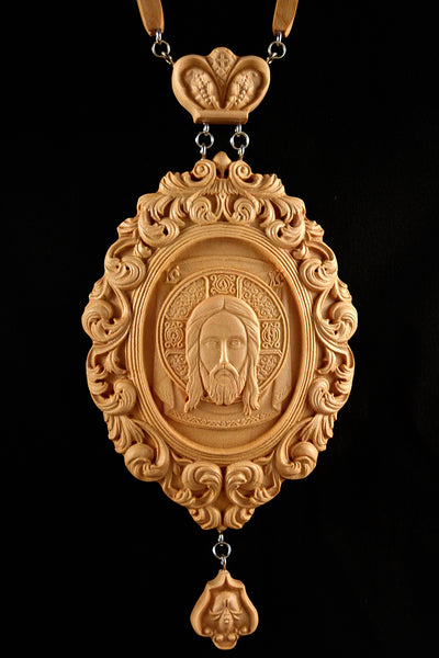 HOLY FACE PANAGIA #1 WOODEN CARVED ENGOLPION FOR BISHOPS