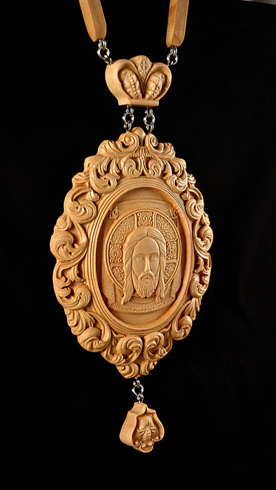 HOLY FACE PANAGIA #1 WOODEN CARVED ENGOLPION