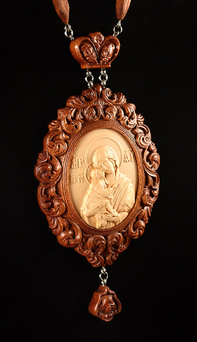 MOTHER OF GOD DONSKAYA PANAGIA #1 WOODEN CARVED ENGOLPION