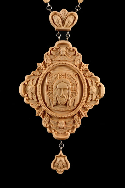 HOLY FACE PANAGIA #2 WOODEN CARVED ENGOLPION FOR BISHOP