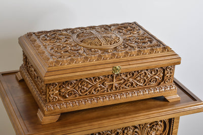 RELIQUARY BOX NATURAL WOOD CARVED 