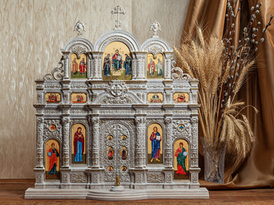 21.5" Home Iconostasis Baroque Style Wall-Mounted And Table-Top Prayer Corner Home Oratory Wooden Religious Christian Icon Housewarming Gift