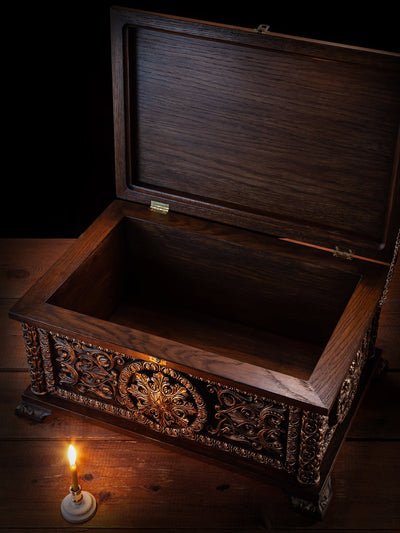 18'' Memory Box Natural Wood Carved Gift Vintage