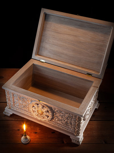18'' Memory Box Natural Wood Carved Gift Vintage